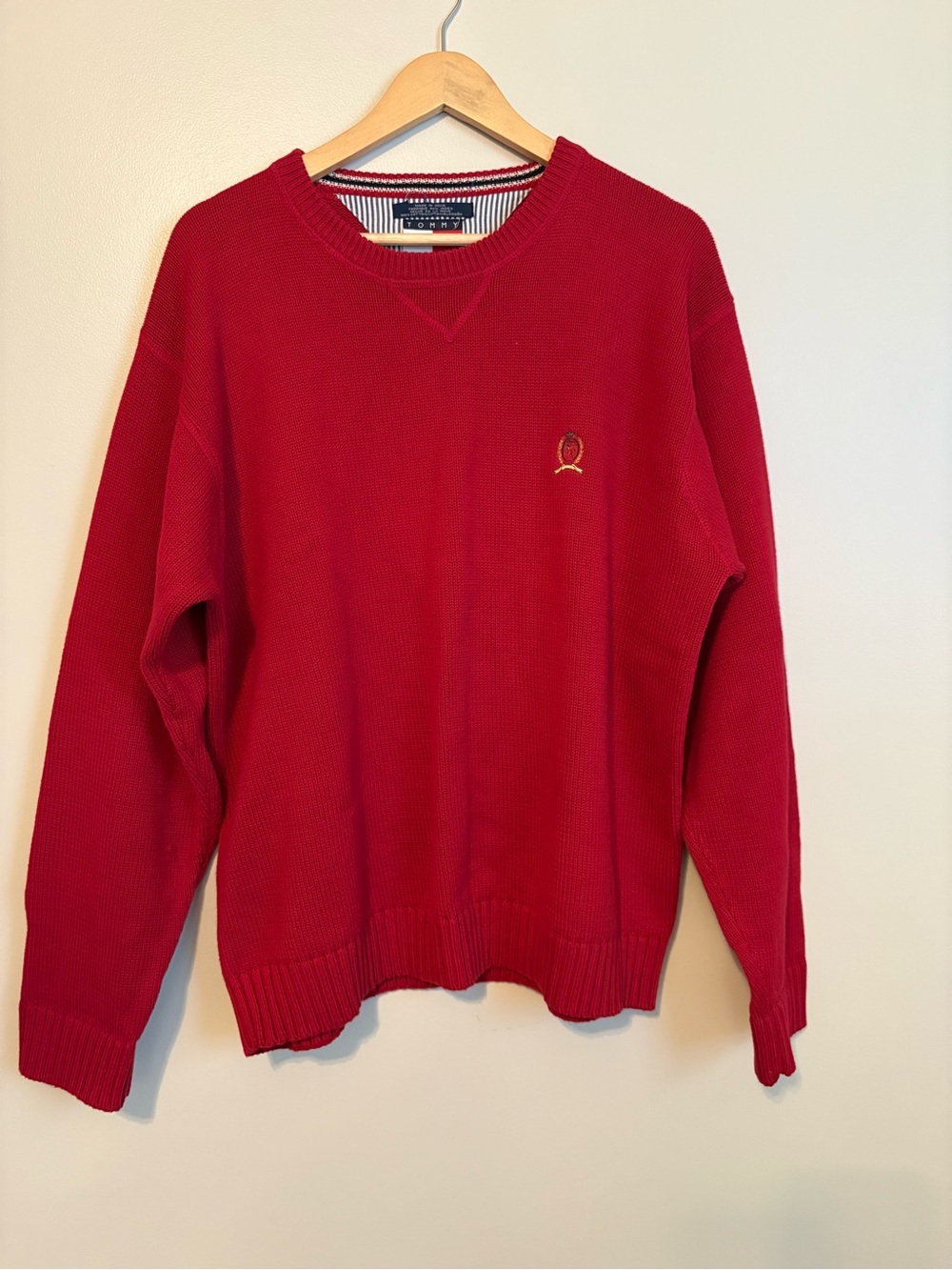 Tommy Hilfiger Men’s XL Red Crewneck Old Money Classic Knit Heavy Cotton Sweater